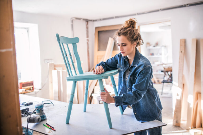 Painted refurbished chair in a DIY furniture makeover